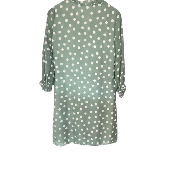 Cloe Italy Green Cream Polka Dot Chiffon Babydoll Ankle Dress NWT Mini - Picture 3 of 5